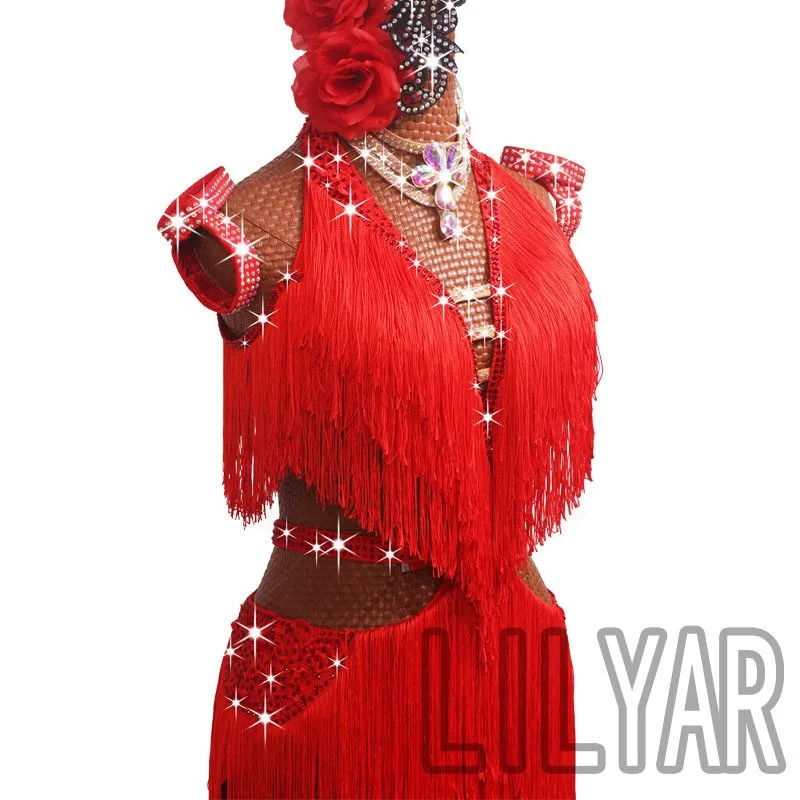 Latin Dance Tassel Dance Skirt Belly Dance Dynamic Customization Female Adult Children's Performance Dress New Flash Diamond