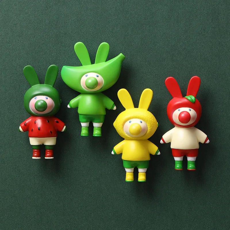 Refrigerator Magnet Fruit Long Ear Rabbit Blow Bubble Refrigerator Decorative Resin Magnetic 3D Cultural and Creative Doll Photo