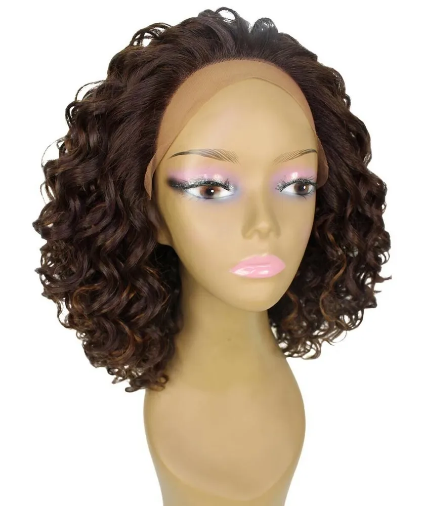 شعر مستعار بدانتيل أمامي مربوط يدويًا بطول 14.5 بوصة من Oya، بني مع خليط الضوء على الكراميل #6