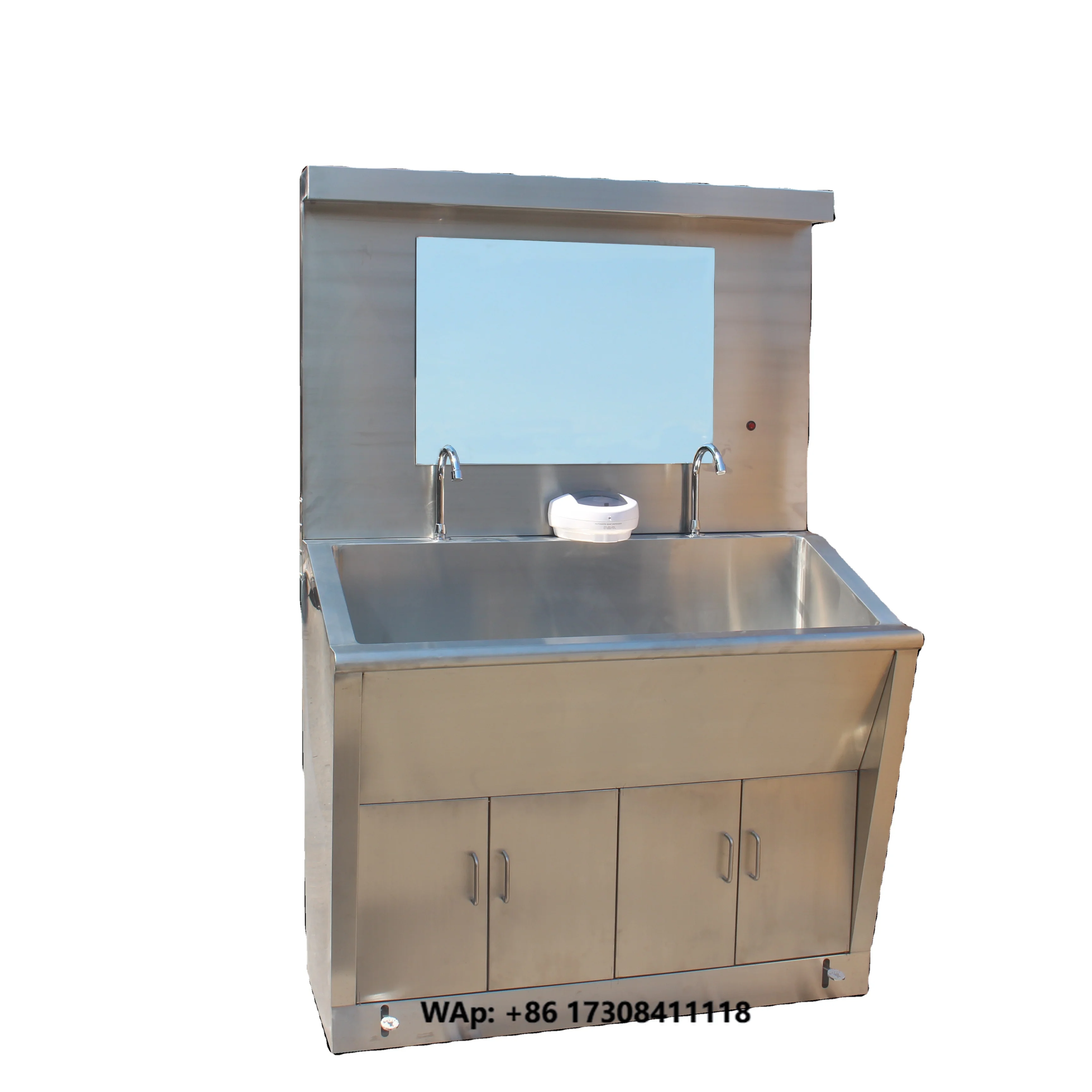 Stainless Steel Battery Operated Sensor Hand Wash Sink Medical Surgical Scrub Sink WIth Foot Pedal for Two Person