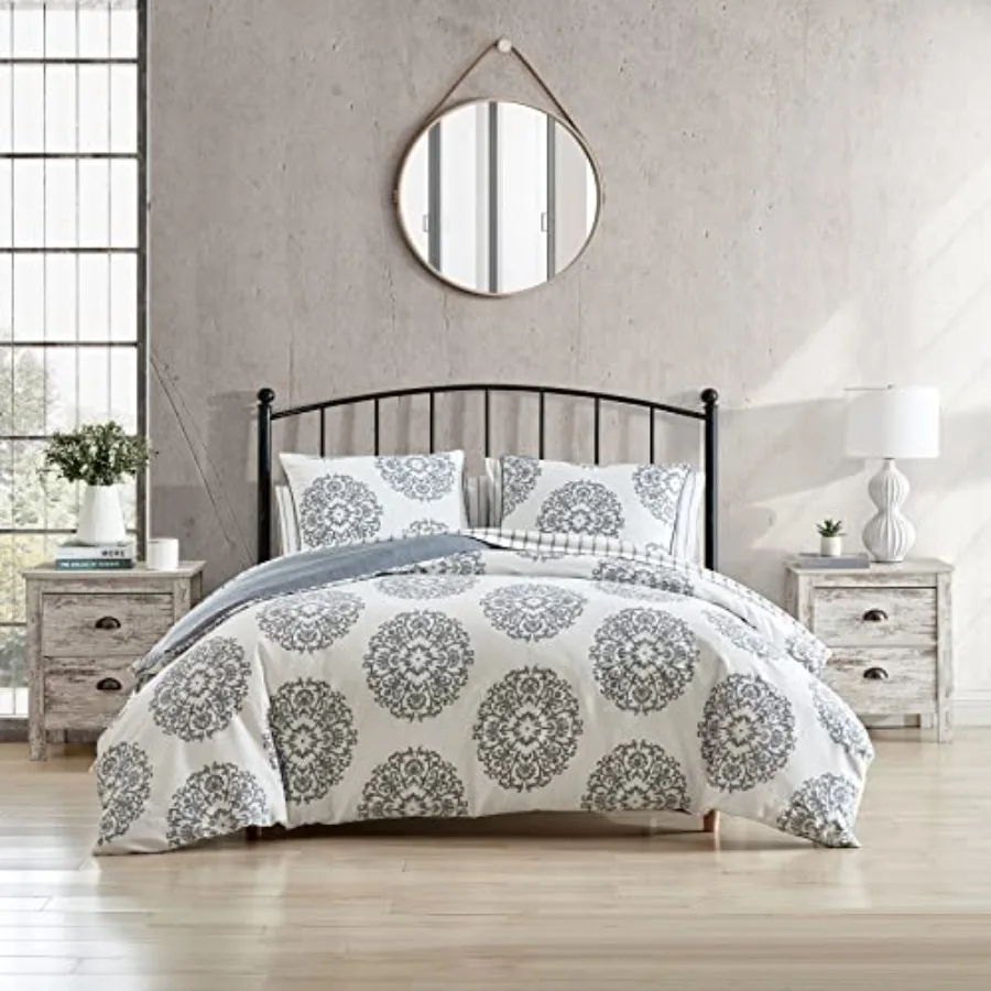 

Cover Set Reversible Cotton Sateen Bedding with Matching Shams Ideal Bedding Set Bristol Grey King