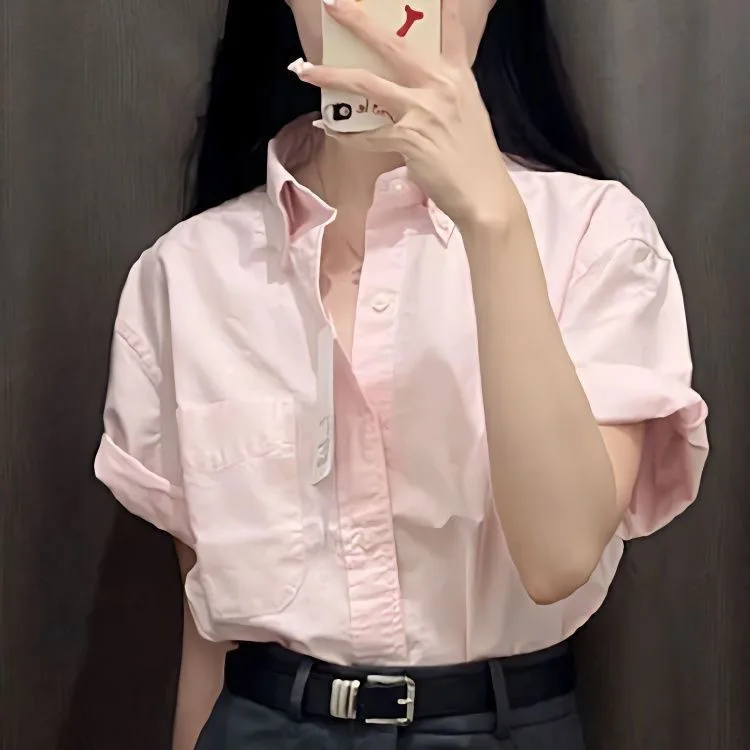 White Cotton Casual Shirt Women's Summer New Style Commute Design Short Sleeve  Collar Breathable Comfortable Loose Fit