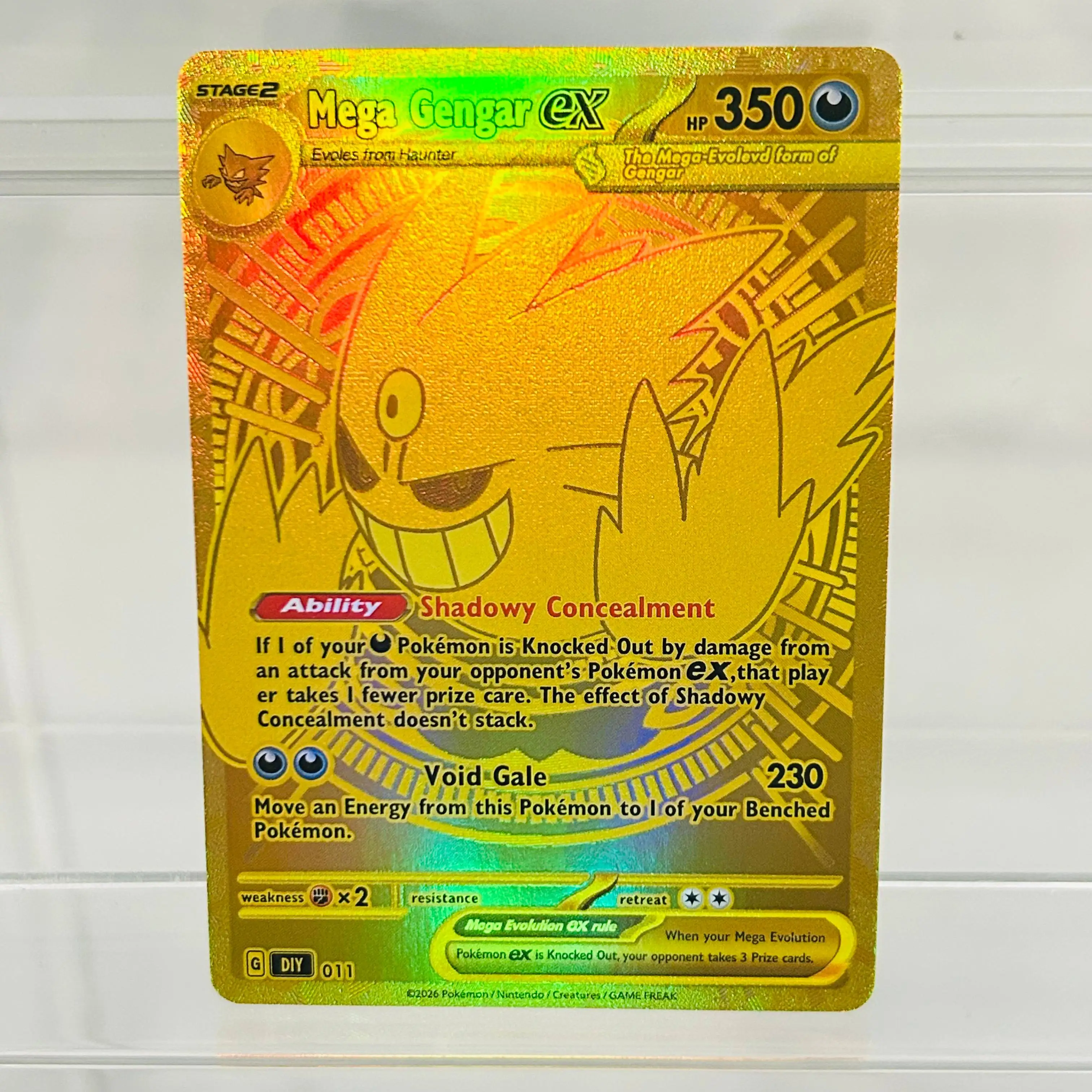 

Pokemon Mega Gengar ex English Gold Card G DIY 011 with Holographic Texture, Perfect Condition Premium Anime Collection Card