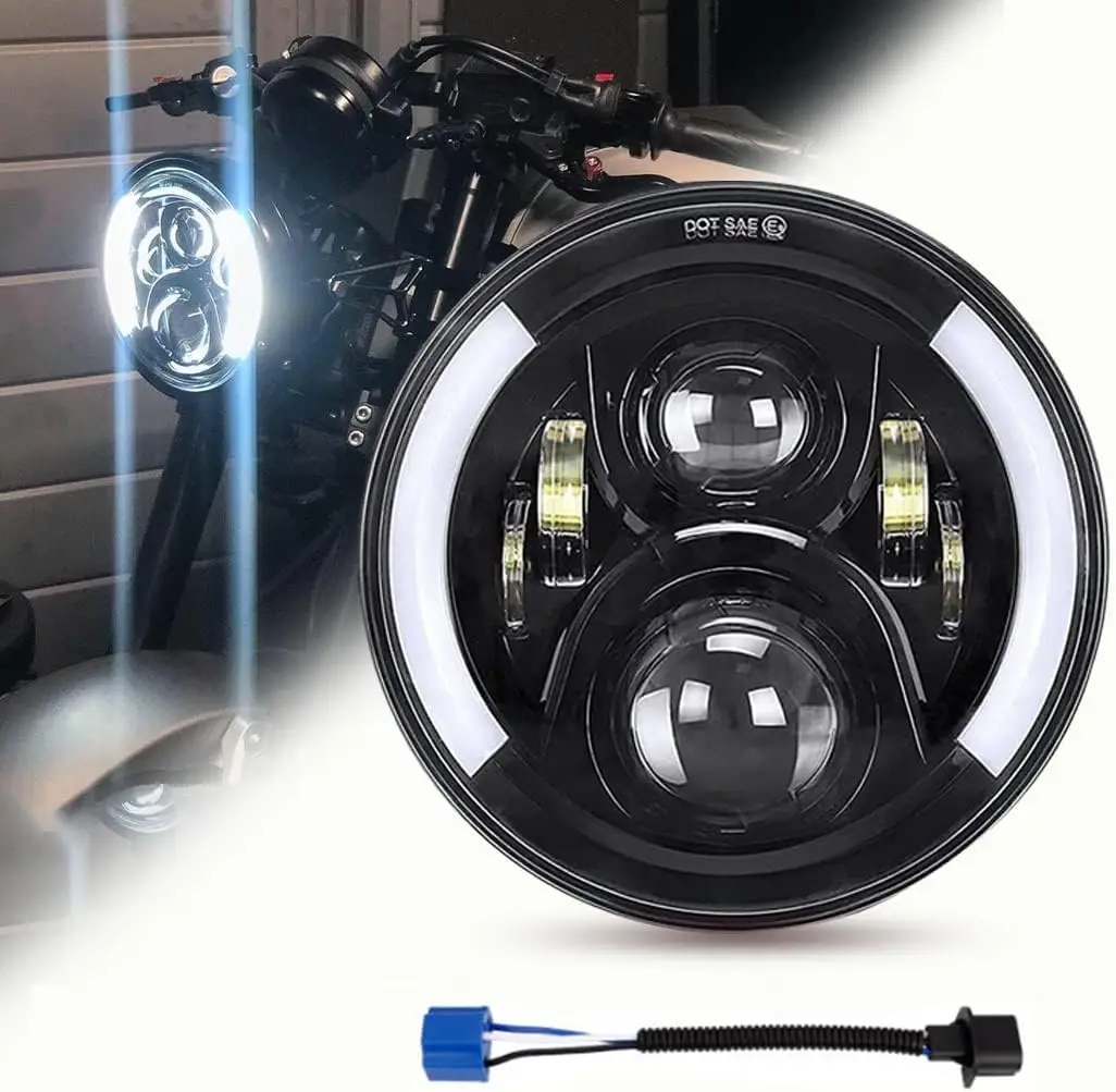 

7 Inch Led Headlight DRL (Left/Right) Turn Signal Lights for Motorcycle (Black)