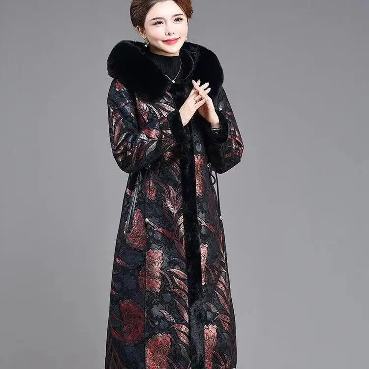 Faux Fur Coat Winter Women Fake Fur Jacket With Hood Warm Soft Keep Warm Knee