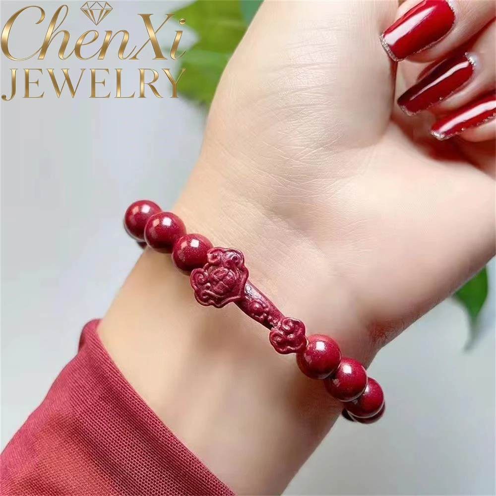 

High-end Cinnabar Three-dimensional Ruyi Round Bead Bracelet Luxury Quality Fashion Fine Jewelry Exquisite Popular Charms Gift