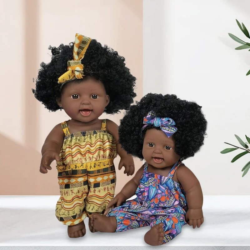 ตุ๊กตาเด็กทารกขนาดเล็ก 30 ซม. 12 นิ้ว ทำจากไวนิล ผิวสีดำเข้ม พร้อมผมเหมือนจริง สำหรับเด็กผู้หญิง