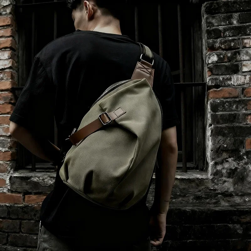 Chest Pack Premium Canvas Vintage Style Men Outdoor Commuting Casual Crossbody Shoulder Bag Compact Durable Quality Design