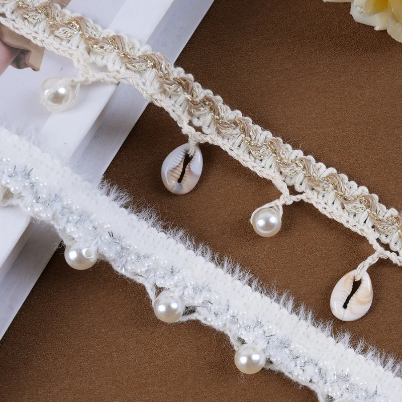 

QGVLish 3M Shell Pearl Beads Curtain Tassel Fringe Lace Trim DIY Sofa Stage Valance Lace Ribbon Belt Balls Curtain Accessories