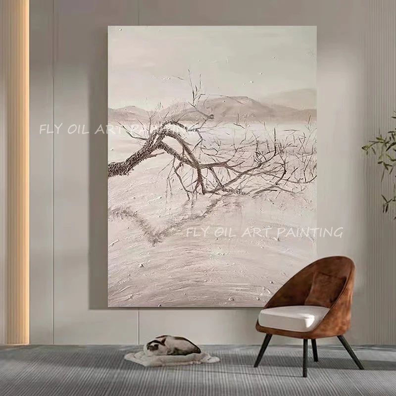 

Grey leaf fashion new landscape picture Abstract 100% Hand Painted thick canvas large size Oil Painting on Canvas Wall