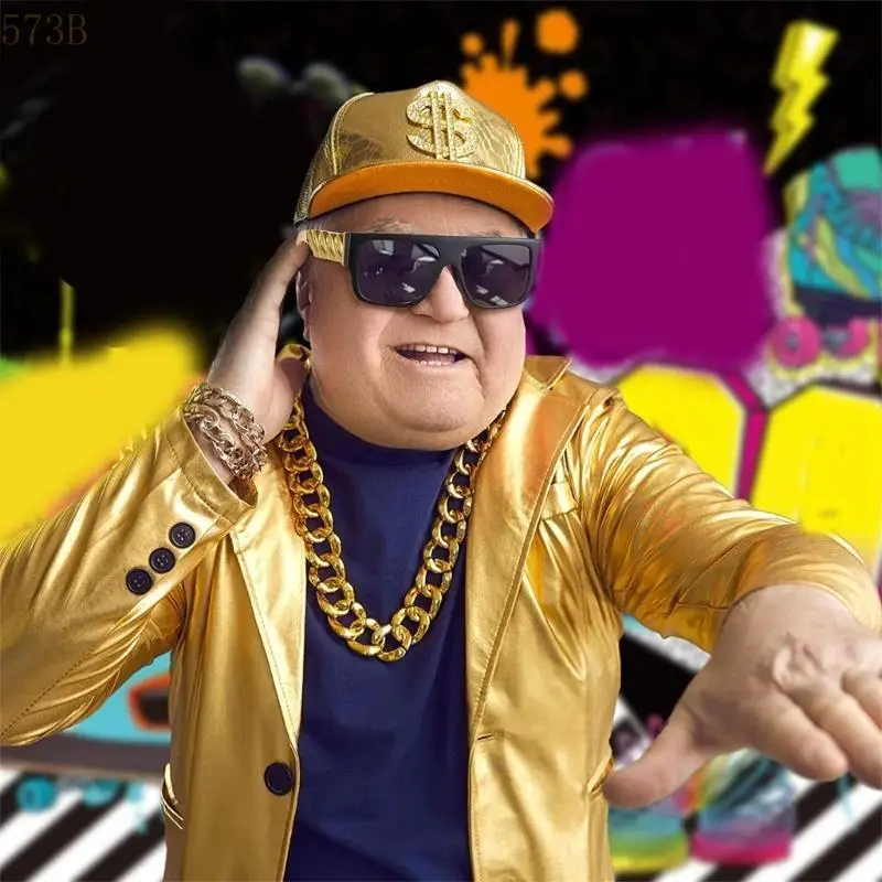 

573B Hip Hop Costume 80s/90s Outfits Cool Rapper Accessories Sunglasses Necklace Gold Plated Chain Necklace Bracelets