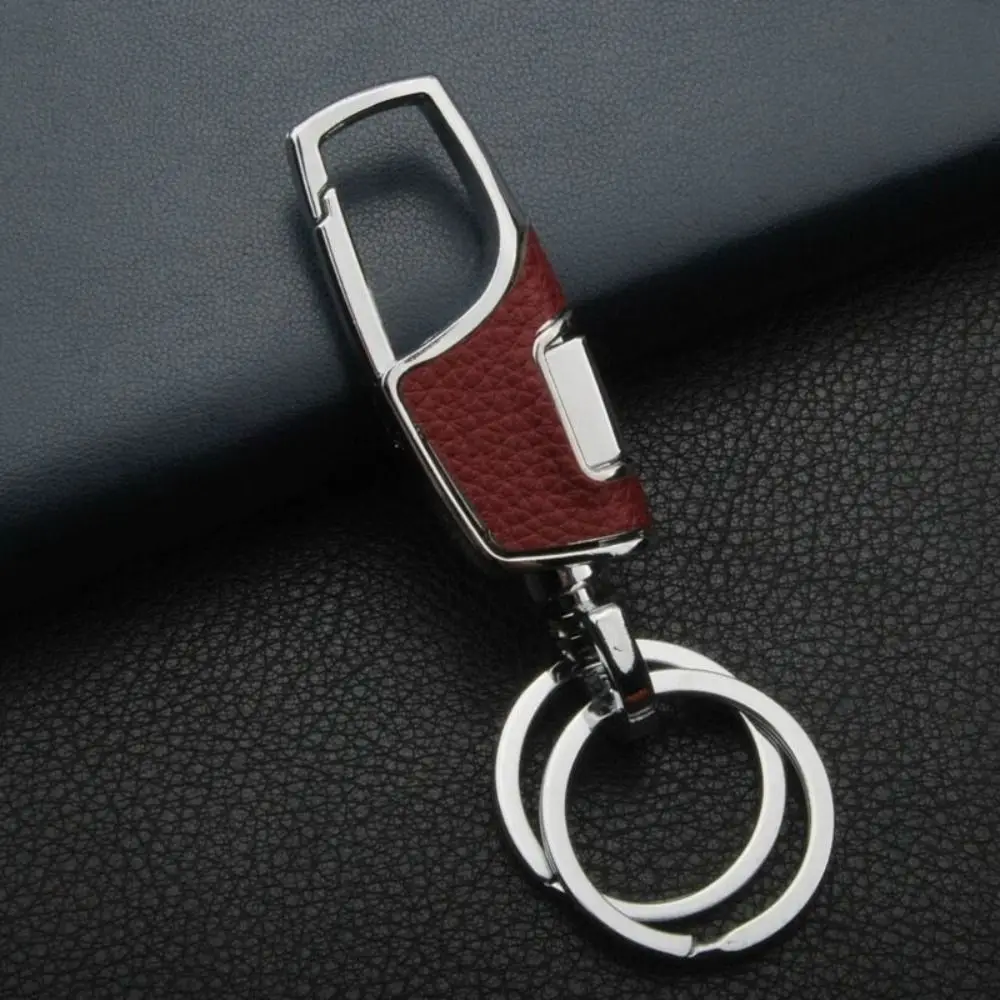 Key Ring Metal Car Keyring 360 Degrees Rotatable Leather Key Chain Double Switch Simple Key Holder Rings Buckle Father