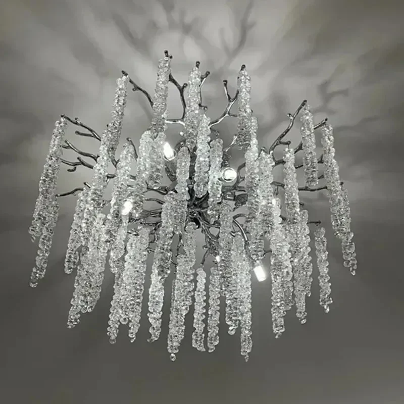 Aluminum Chrome Chandelier Crystal Tassel Designer Lamp Dining Room Light Fixture Home Decor Tree Branch Led Lighting Round