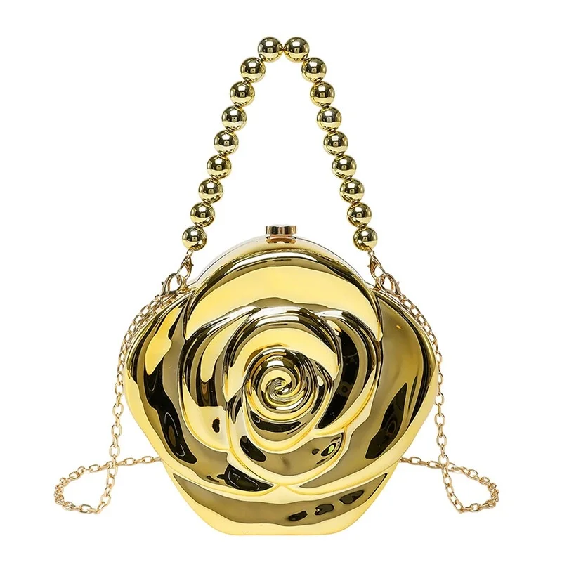 TOPHIGH Luxury Acrylic Evening Case Bag For Women Flower Shaped Elegant Handbags Beads Chain Shoulder Crossbody Party Clutch Bag