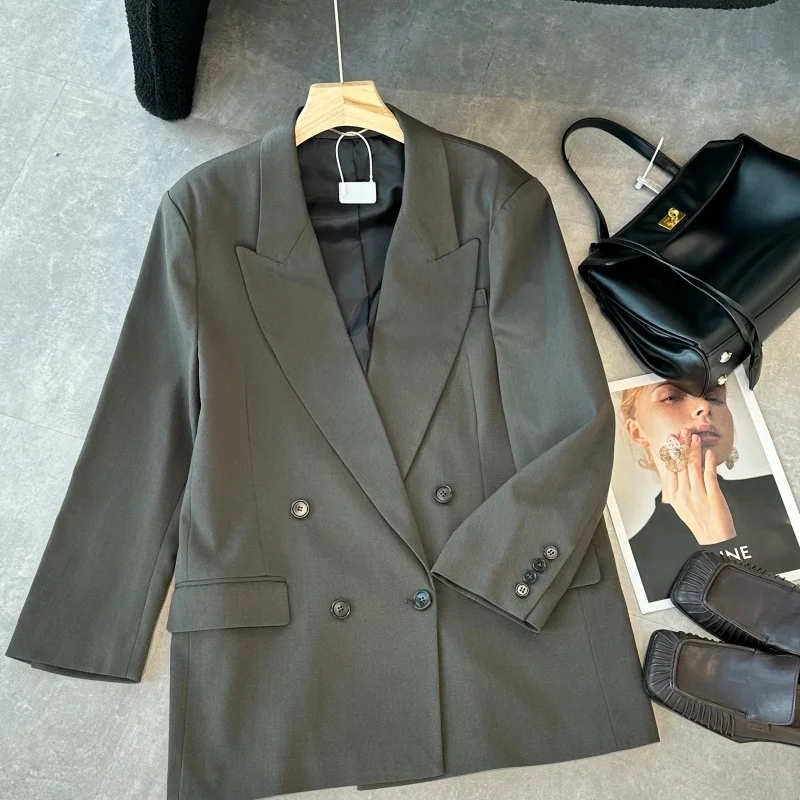 High-End Shoulder-Padded Double-Buttoned Suit Jacket Elegant Ladylike Luxury Fashionable Commute Suitable Women's Outerwear