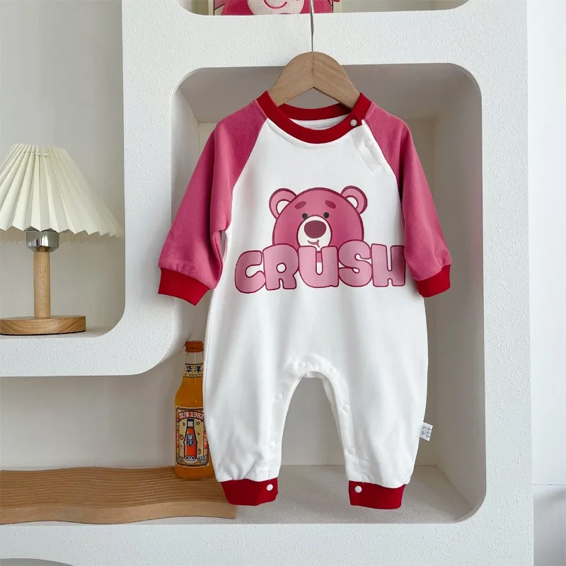 0-2 Years Old Cartoon Cranberry Bear Pattern Jumpsuit Fashion Men\'s and Women\'s Baby Long Sleeves and Pants Cotton Baby Clothes