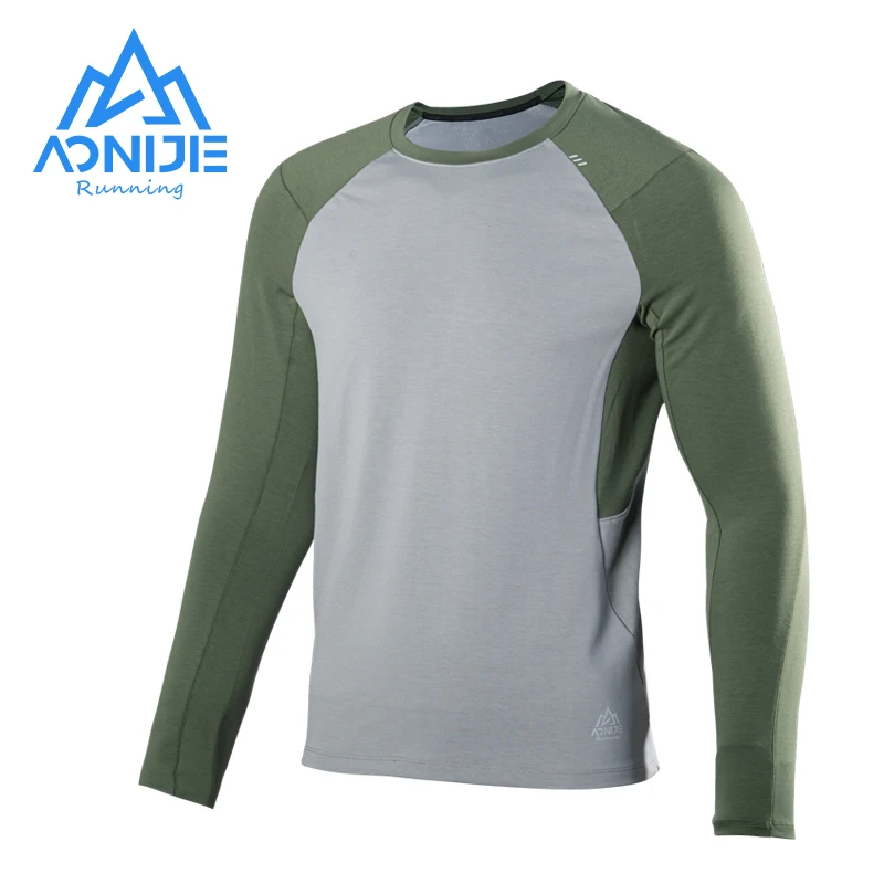 

AONIJIE Man Male Lightweight Sports Round Neck Sweater Round Collar Fleece With Thumb Clasp And Pocket For Running Daily FM5132