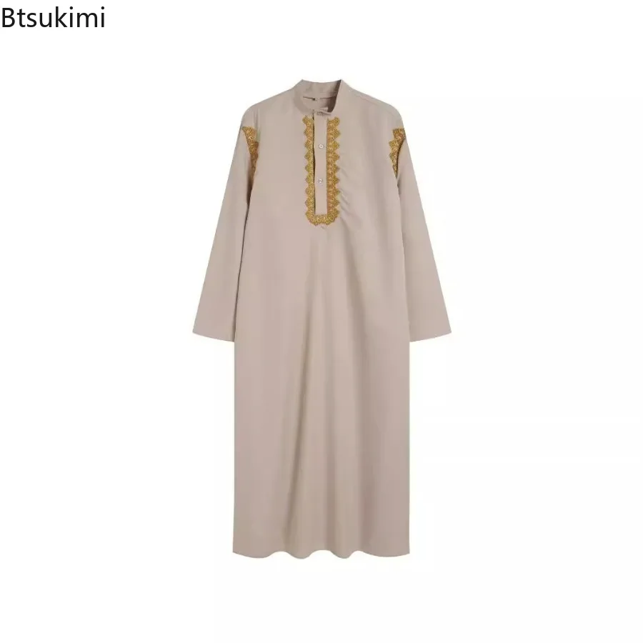 

2026 New Men's Muslim Clothing Solid Long Sleeve Abaya Saudi Arabia Kaftan Pakistan Casual Robe Islamic Men Dress Kaftan Thobe