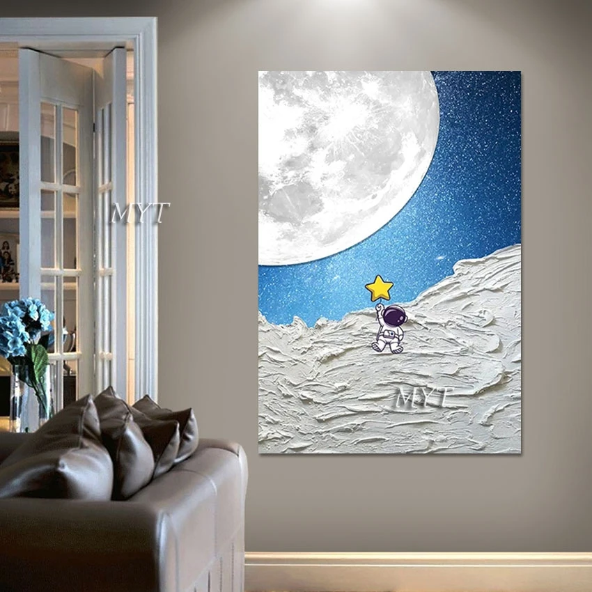 

Figure Cartoon Pictures Abstract Wall Art Unframed Cheap Canvas Artwork Acrylic Scenery Of The Moon Palette Knife Oil Painting