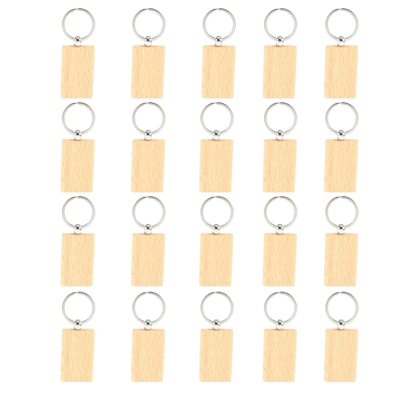 20Pcs Blank Wooden Key Chain Diy Wood Keychains Key Tags Gifts Yellow