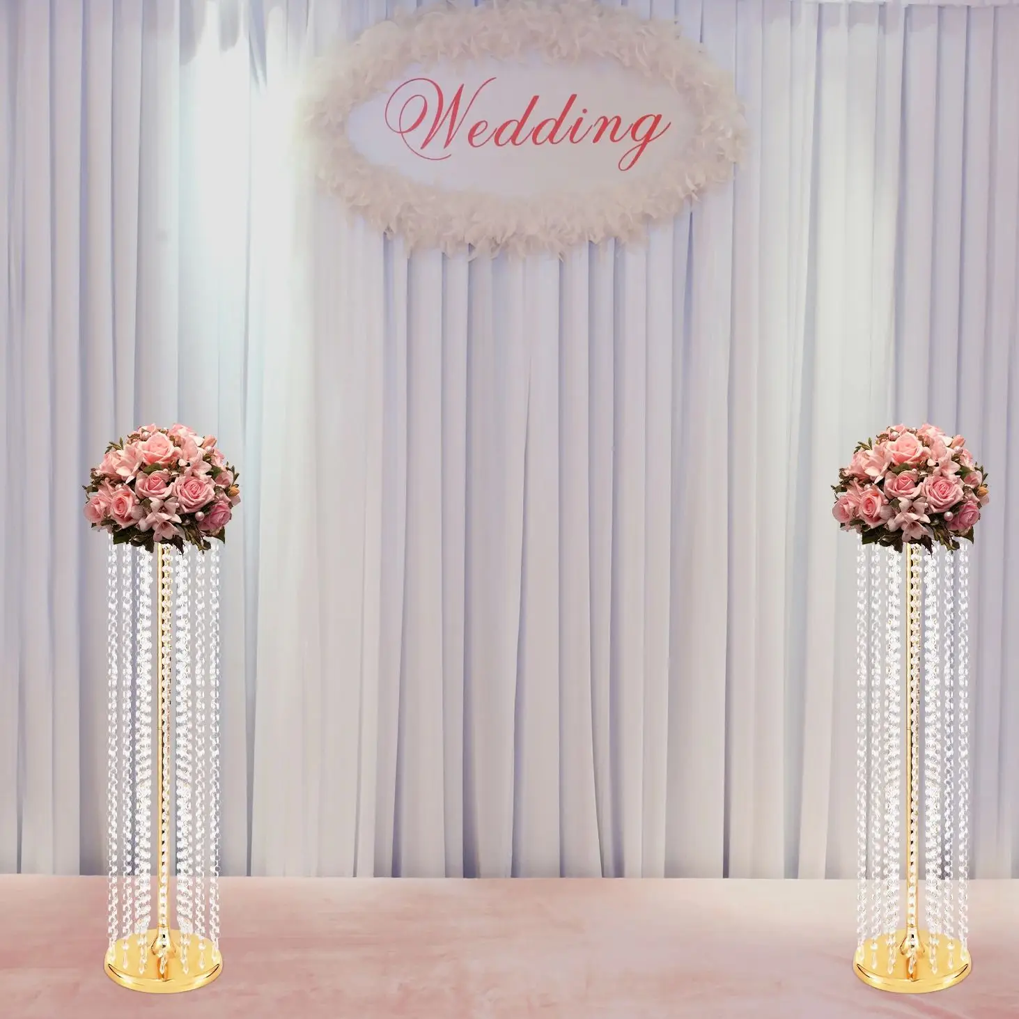 2 Pcs 35.4inch Tall Wedding Centerpieces Flower Vases Crystal Gold Vase Metal Flowers Stand for Party Elegant Bulk Weddings Deco