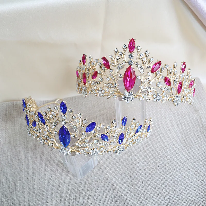 Tiara Colorful Rhinestone Queen Crown Bridal Wedding Birthday Headband Hair Accessory One Size view 3