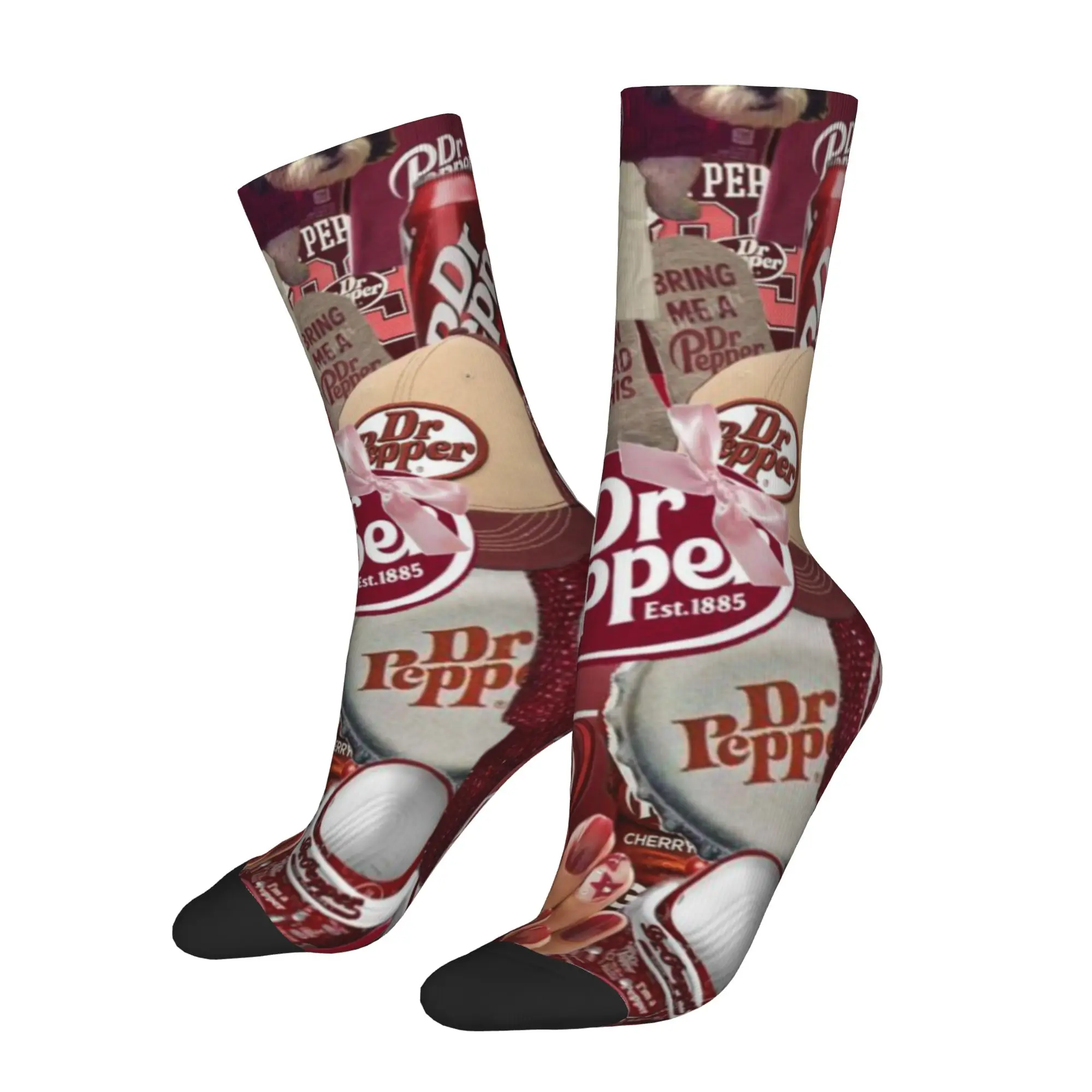 1 Pair Funny Sock Dr Pepper Red (16) Rock Seamless Pattern Printed Men Crew Socks Novelty Men's Socks