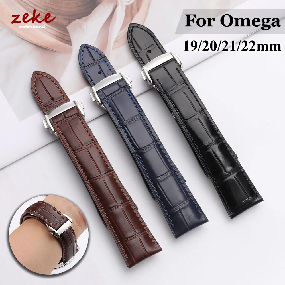 For Omega Seamster Watch Premium Leather Watch Strap 19mm 20mm 21mm 22mm Solid Steel Deployant Clasp Bamboo Cowhide Watch Bands