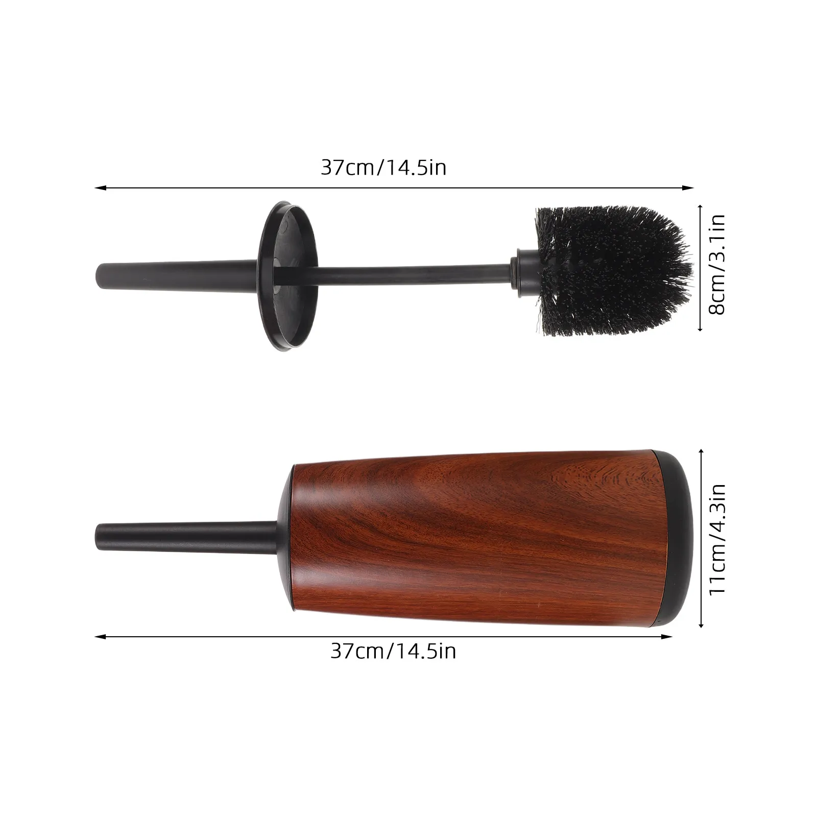 Long Handle Toilet Brush Brown Wood Grain Covered Holder Deep Cleaning Bathroom Scrubber Essential Farmhouse Toilet Bowl Cleaner