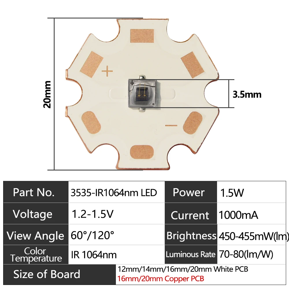 Near-Infrared LED 1064nm Ceramic 3535 Package High Power LED 1.5W 1000mA Infrared IR Light Source In Medical Cosmetology Field