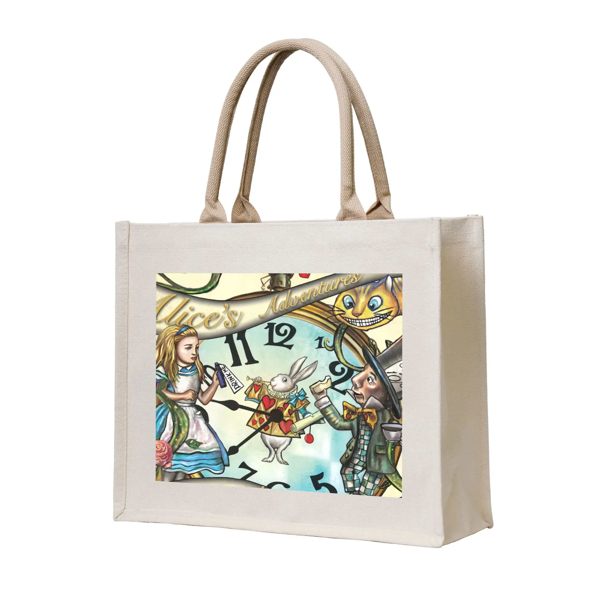 Bolsa de compras portátil con diseño de Alicia en el País de las Maravillas, bolsa de hombro para compras