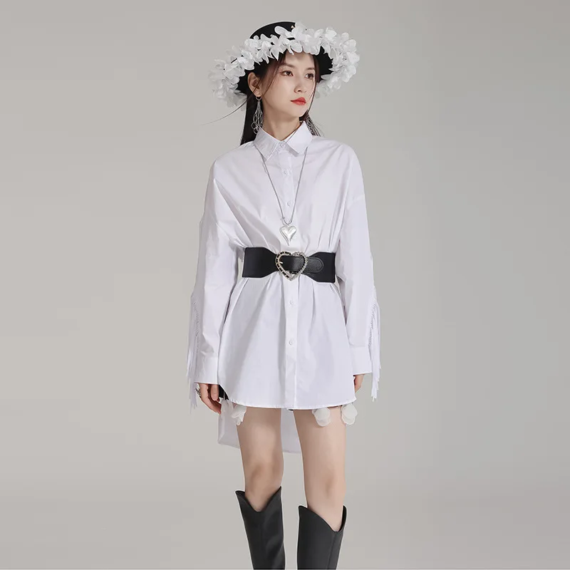 

Шикарные женские рубашки и блузки свободного кроя нестандартной формы средней длины для похудения, стильный топ для повседневной одежды