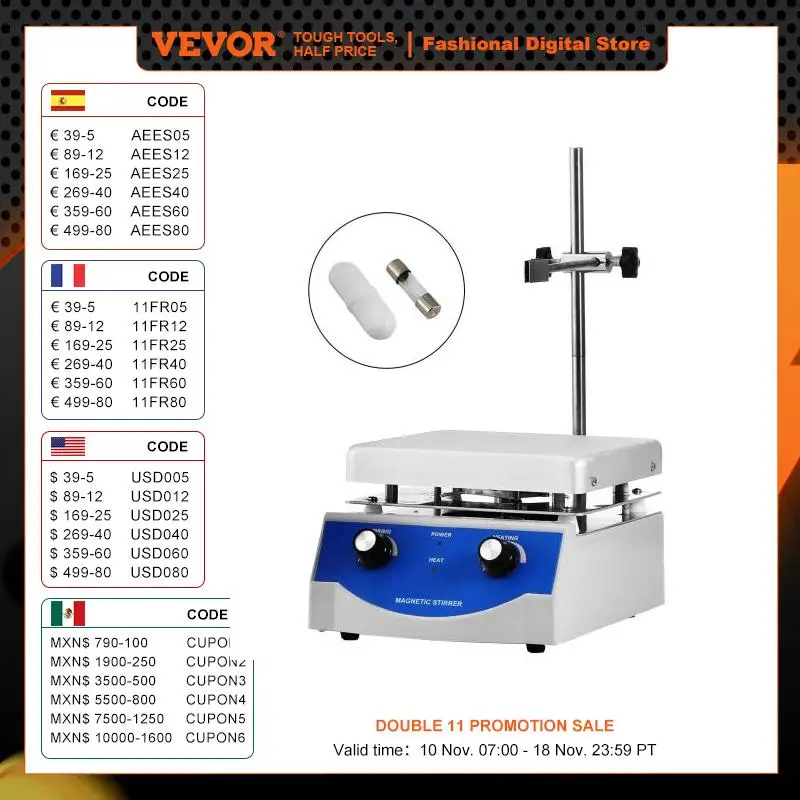 

VEVOR 1000ML 3000ML Electric Magnetic Stirrer Hot Plate Vortex Mixer Shaker With Stir Bar Medical Bioloicgal Chemical Laboratory