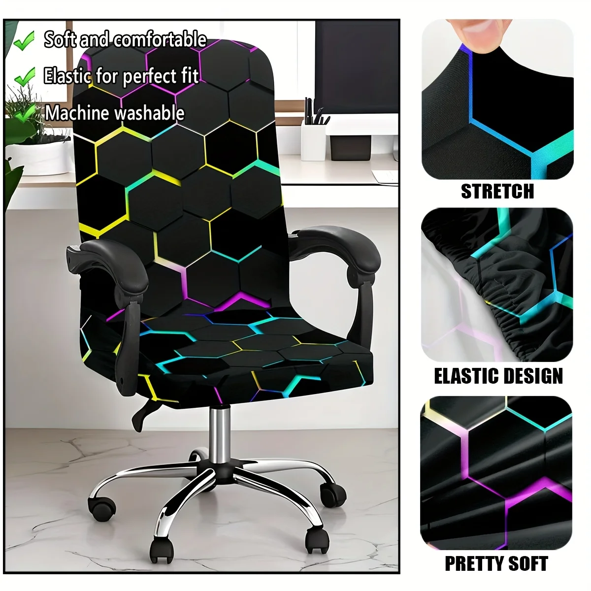 Gaming-Stuhlbezug aus Stretch-Spandex, Schmutzabweisender Computerstuhl-Überzug, Abnehmbare Schonbezüge für Büro und Zuhause