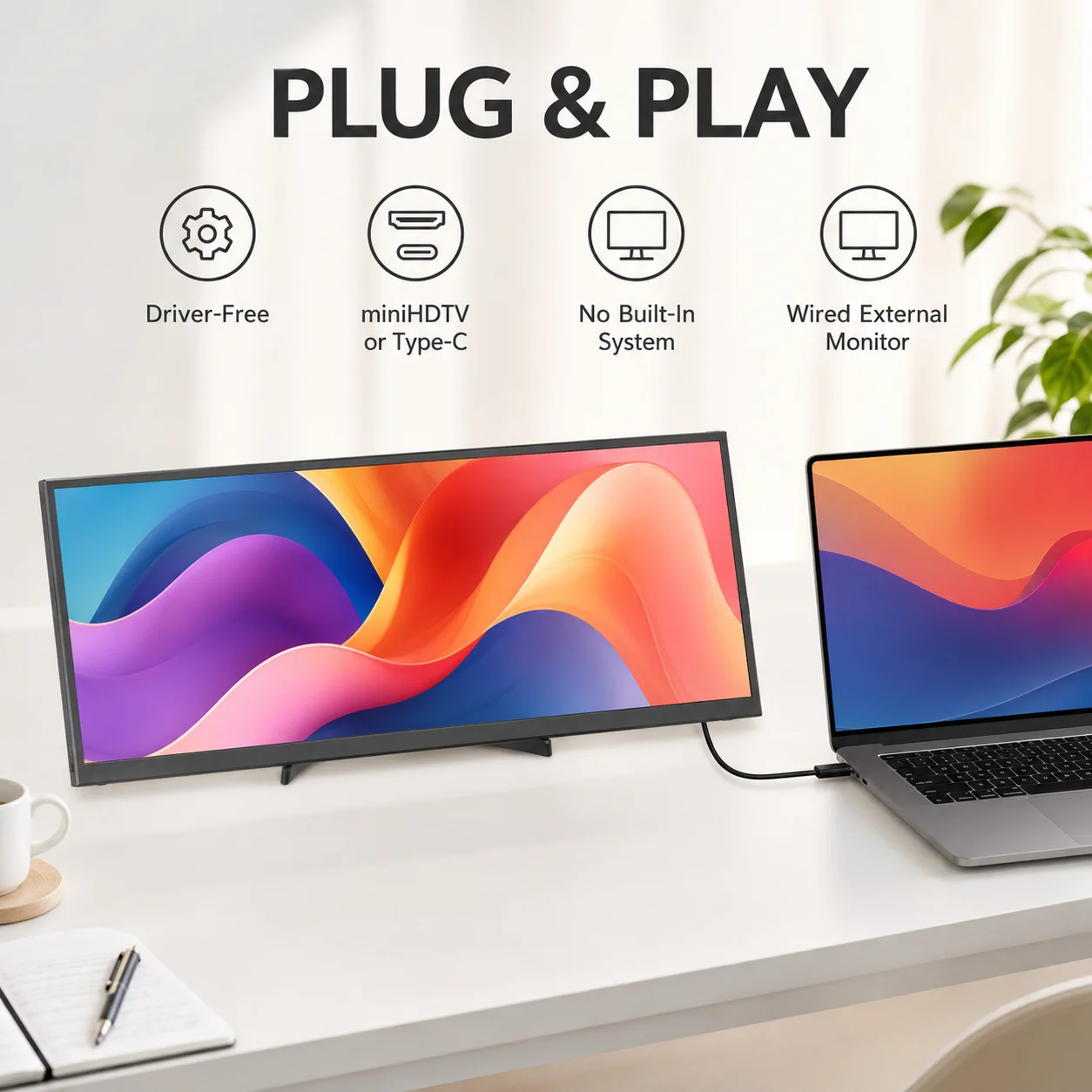 LESOWN 14.1 inch Long Portable Monitor 4K Ultra Wide Touch Screen Capacitive USB C HDMI IPS Laptop PC External LCD Monitor