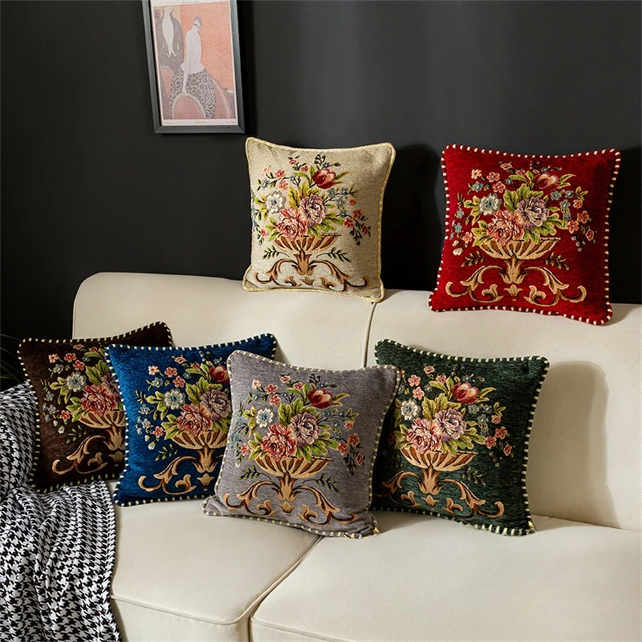 Chenille Jacquard European Sofa Pillow Cover Suitable for Office Living Room Bedroom Without Filler