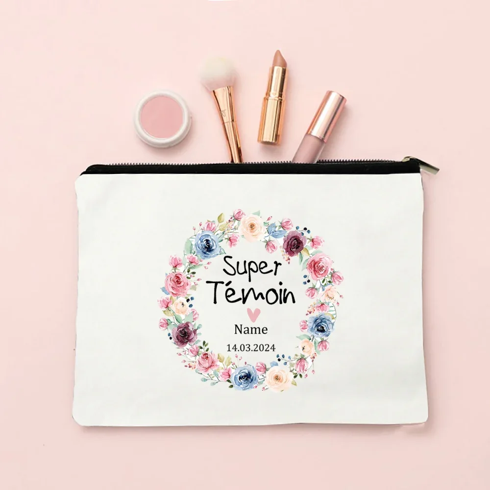 Personalised Women Makeup Bag Custom Name Bridesmaid Cosmetic Case Travel Toiletries Organizer Proposal Wedding Gift for Witness