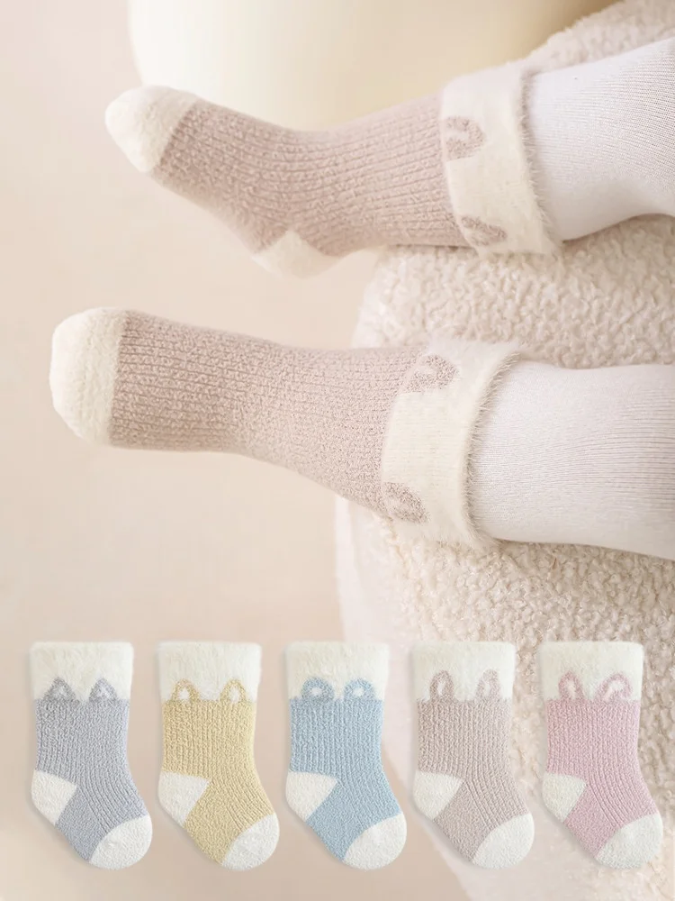 

Winter Thickened Warm Newborn Baby Socks Seamless Cute Animal Ear Mid-Calf Socks Soft Thermal 0-5Y Kids Socks
