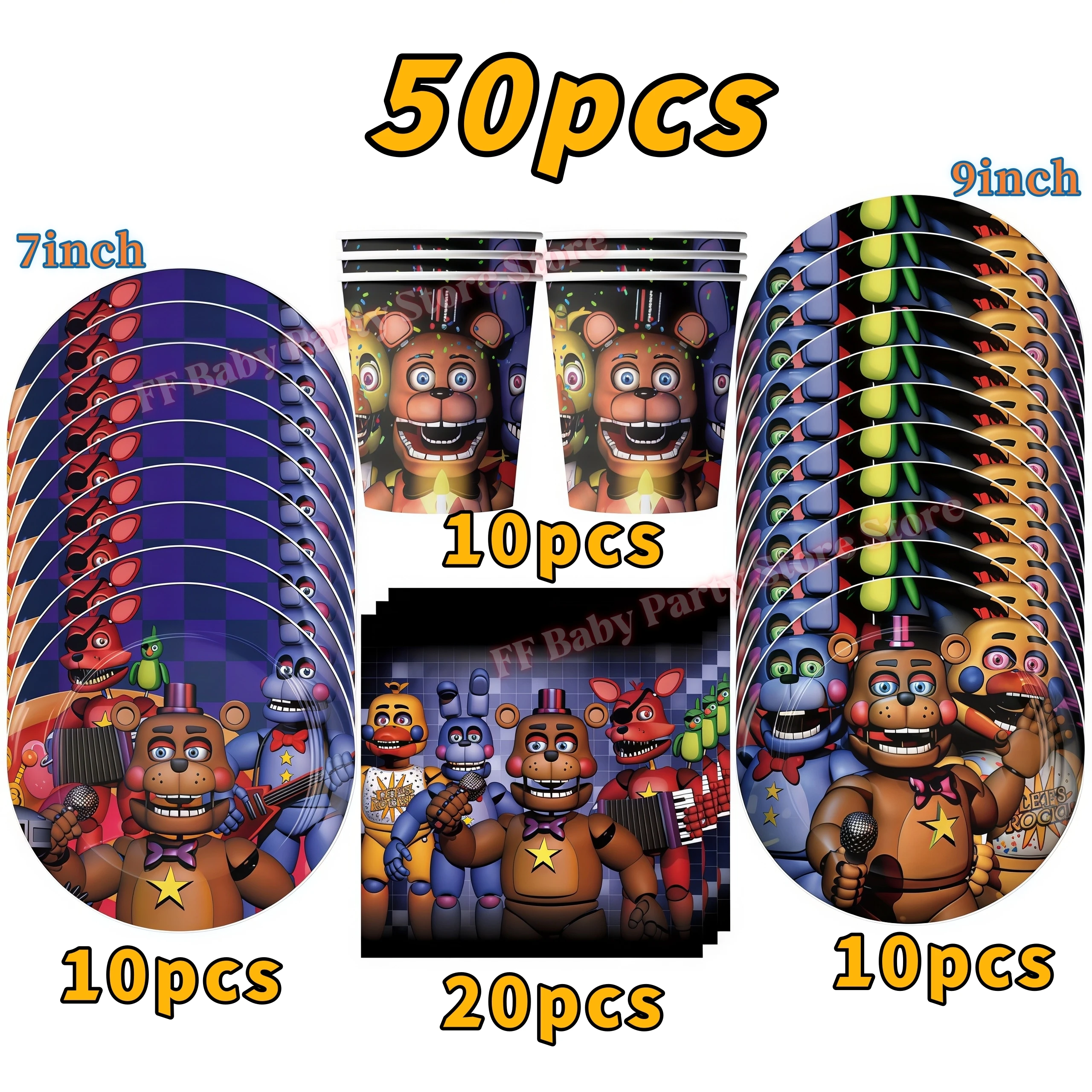 Five Nights Bear Geburtstagsparty-Dekorationen: Teller, Becher, Hintergrund, Freddy-Ballon für Kinderpartys, FNAFs Event-Zubehör und Geschenke – Detail 18