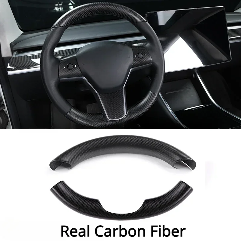 Steering Wheel Cover for Tesla Model 3 Y Real Dry Carbon Fiber 3K 240G Handmade Steering Wheel Shell Snap-in Covers Accessories