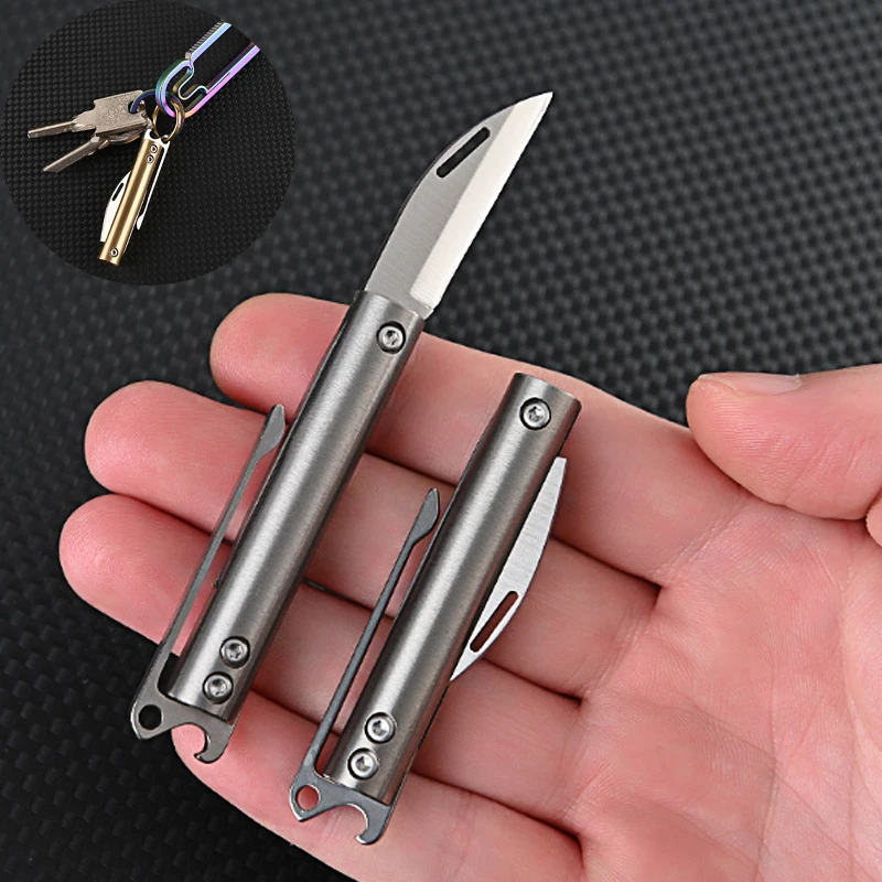 Liga de Titânio Portátil Faca Dobrável Latão d2 Lâmina Acampamento ao ar Livre Pesca Edc Faca Unboxing Alta Dureza na Moda