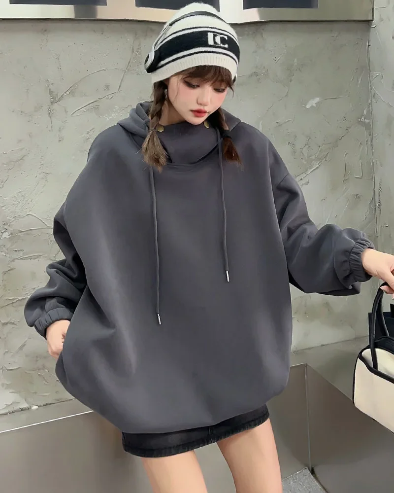 Hoodie Medium Length Loose Fitting Casual Simple Solid Color High-end Hoodie