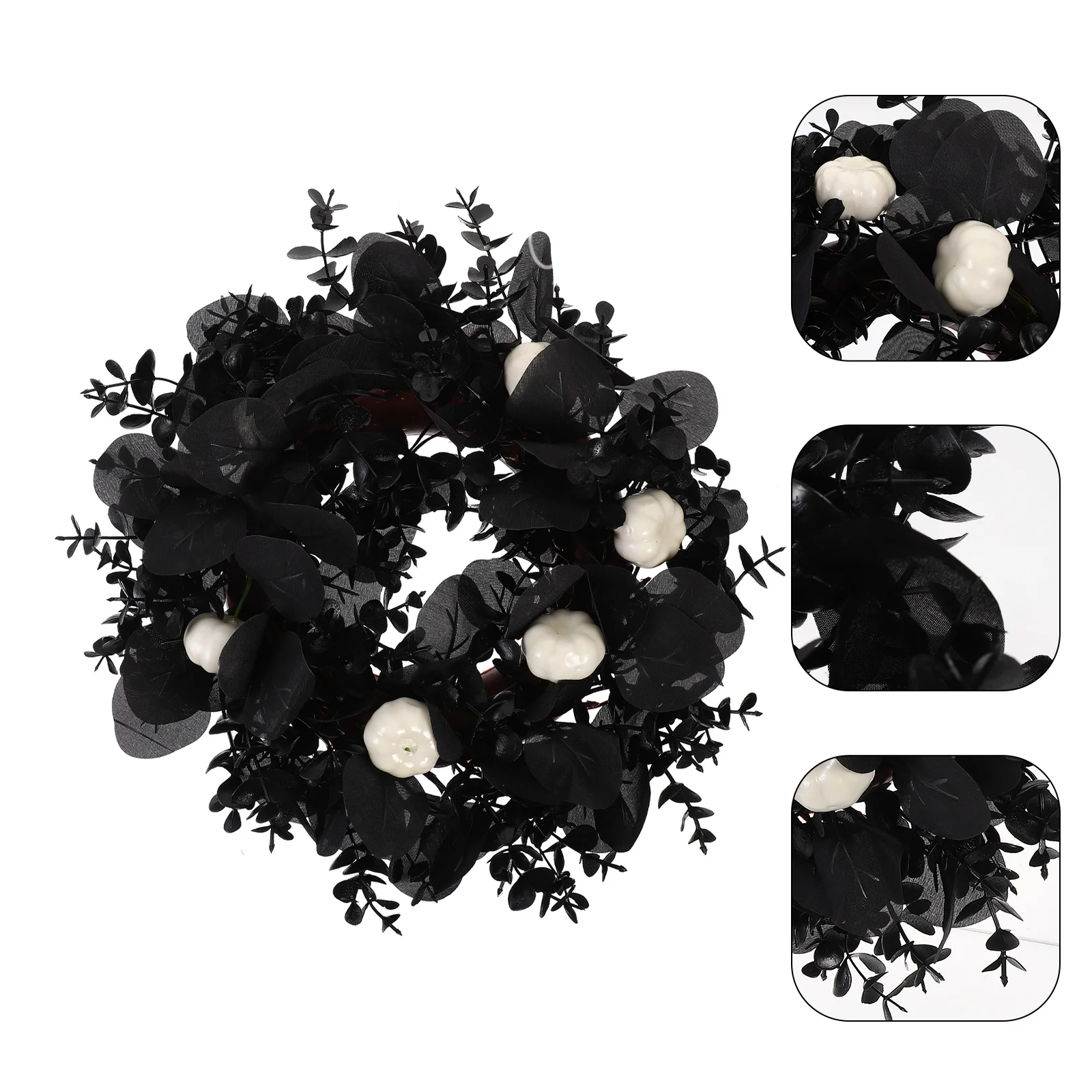 

Halloween Eucalyptus Leaf Wreath Black Creepy Hanging Decor Front Door Wall Outdoor Halloween Theme Party Decoration