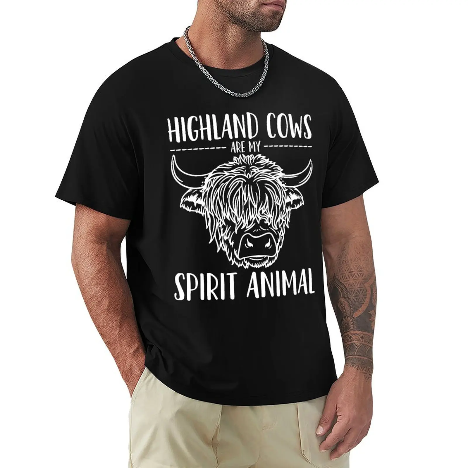 

Highland Cow Scottish Farmer Spirit Animal T-Shirt blue archive anime graphics clothes for men