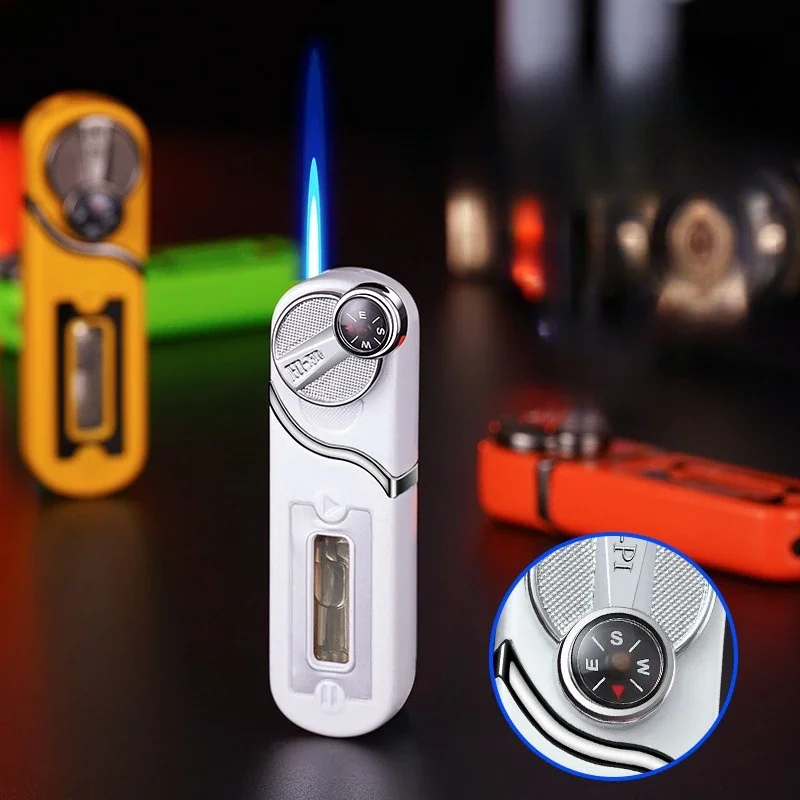 Creative Rocker Straight-Through Lighter Multi-Functional Compass Transparent Transom Cigarette Lighter Outdoor Portable Tool