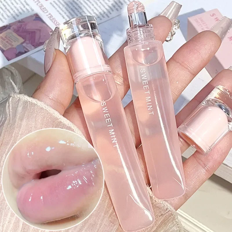 Gloss labial gelatinoso para mulheres, hidratante duradouro, óleo labial transparente, batom líquido espelho de luz água, lábios maquiagem cosméticos