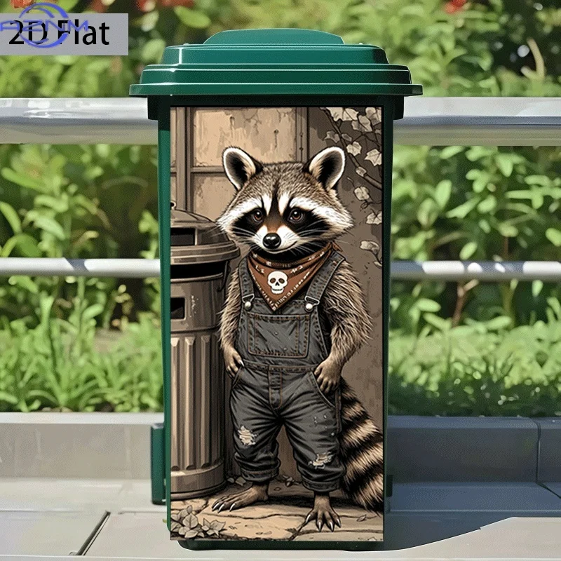 2D Flat Printing 1pc Trash Can Sticker ×cm Street Raccoon Trendy Theme Design Self-Adhesive Wall Decal Wallpaper for Kitchen T