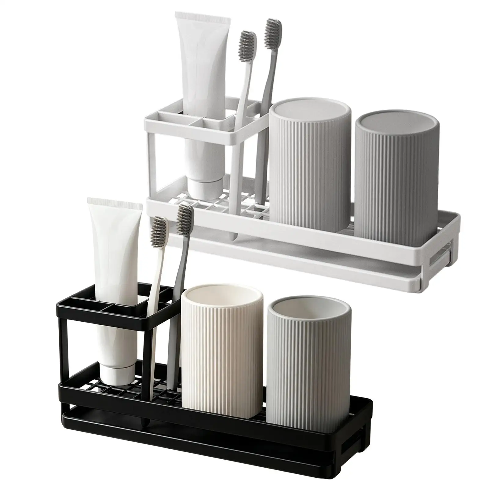 Bathroom Toothbrush Holder 4 Slots Rustproof Metal Storage Holder Bathroom Countertop Organizers For Cups Razors Cotton Swab Box