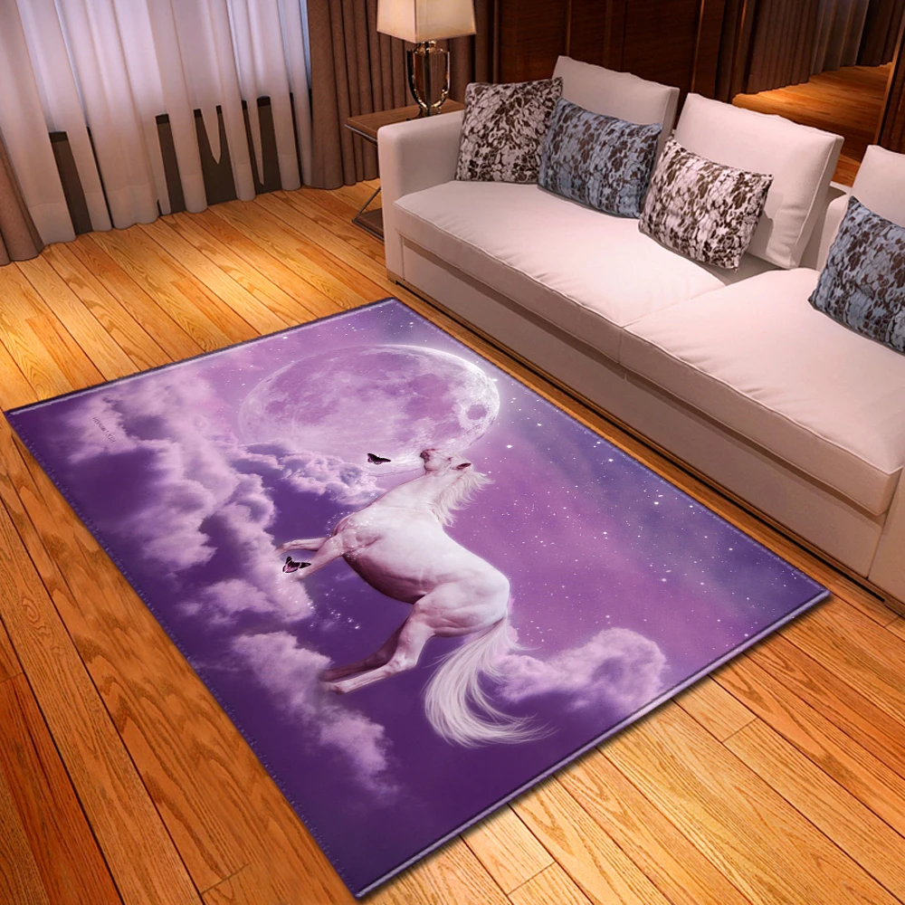 

Horses Living Room 3D Carpets Boys Kids Room Rugs 3D Moon Horse Bedroom Mat Kitchen Area Rug Bath Mat Indoor Entrance Doormat