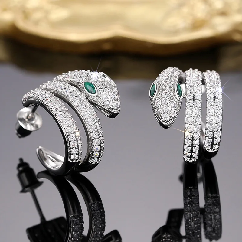 Exquisite Female Earrings 925 Sterling Silver Multi Layer Snake AAA Zircon Earrings for Women Girls  Accessories Wedding Jewelry